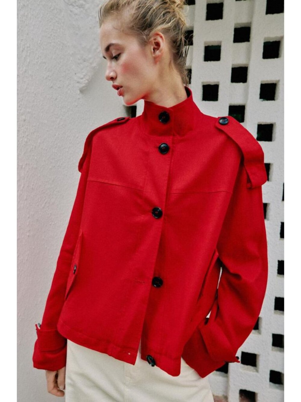 ZARA HIGH COLLAR LINEN JACKET